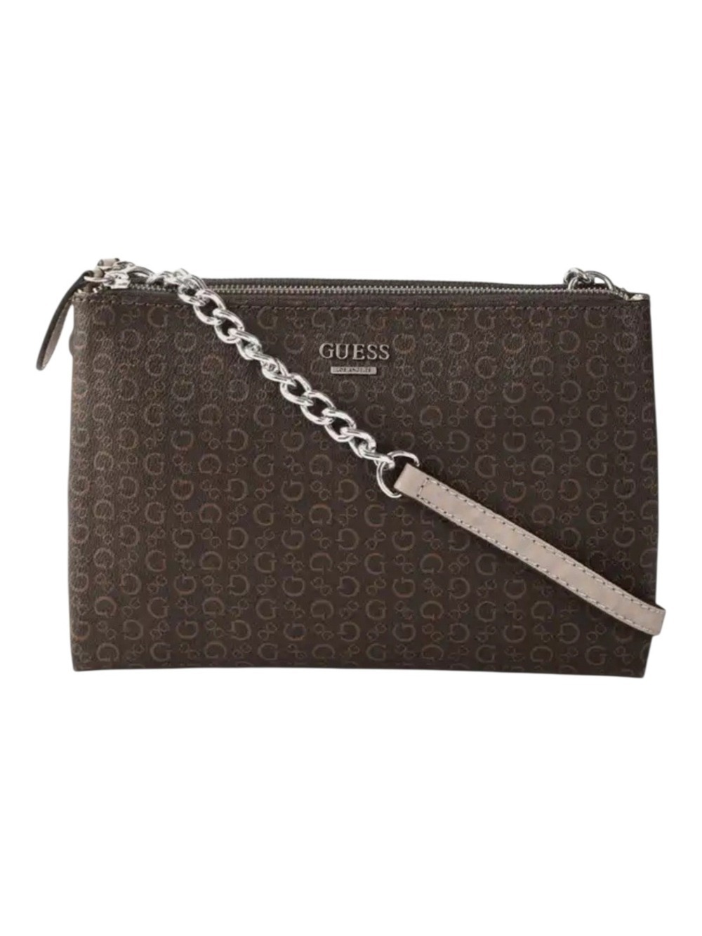 Guess Eddington Mini Crossbody Bag Brown 4G Logo Print Chain Strap